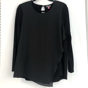 Vince Camuto Black Drape Satin Front Mixed Media Top Size M